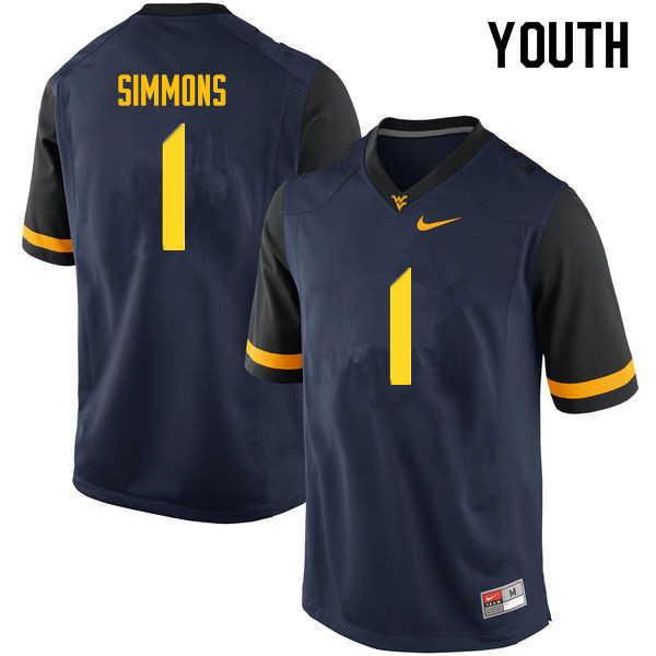 NCAA Youth T.J. Simmons West Virginia Mountaineers Navy #1 Nike Stitched Football College Authentic Jersey OY23F46NR